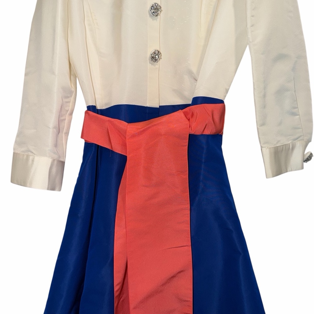 Carolina Herrera Blue Shirt Dress Colorblock Bow Belt 10 Wedding Formal NWT 🟡 - Picture 8 of 15